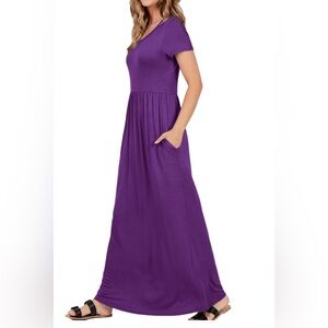 Babydoll style A-line Purple Maxi Dress with pockets - size small